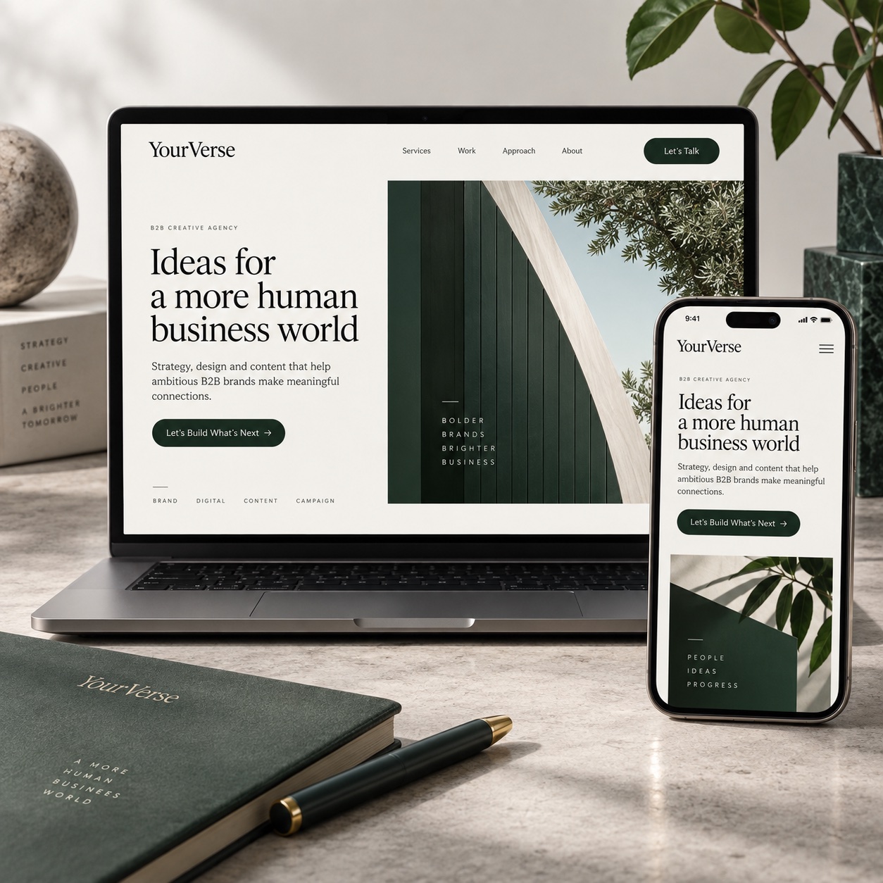 B2B website displayed on a laptop and phone
